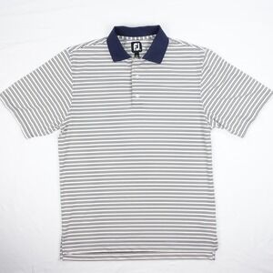 FootJoy Polo Shirt Men's Medium White Navy Striped Performance Stretch Golf FJ